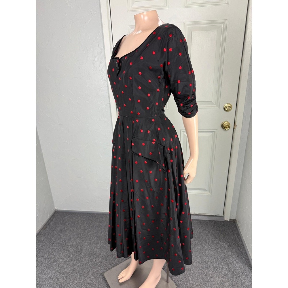 Vintage 50s Party Dress 10 Acetate Polka Dot Side Metal Zip Formal Evening TT9 - Picture 3 of 8